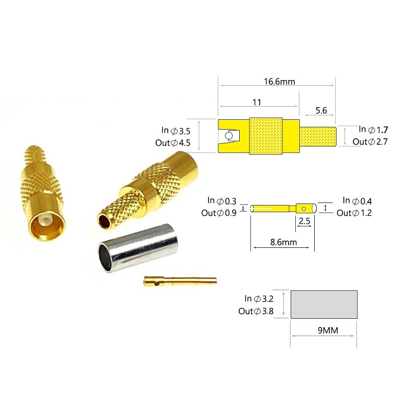 MCX Male Right Angle Plug Crimp RG174 RG316 LMR100 RF Connector