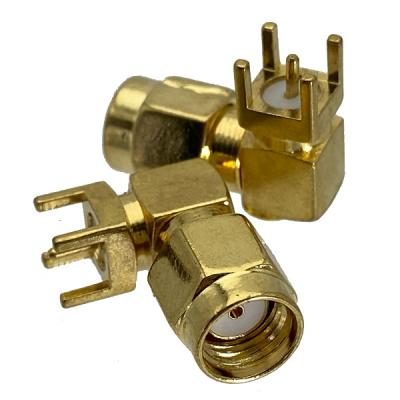 Brass Plated Right Angle SMA Male Edge Mount RF Coaxial Connector SMA Female PCB Mount Connector